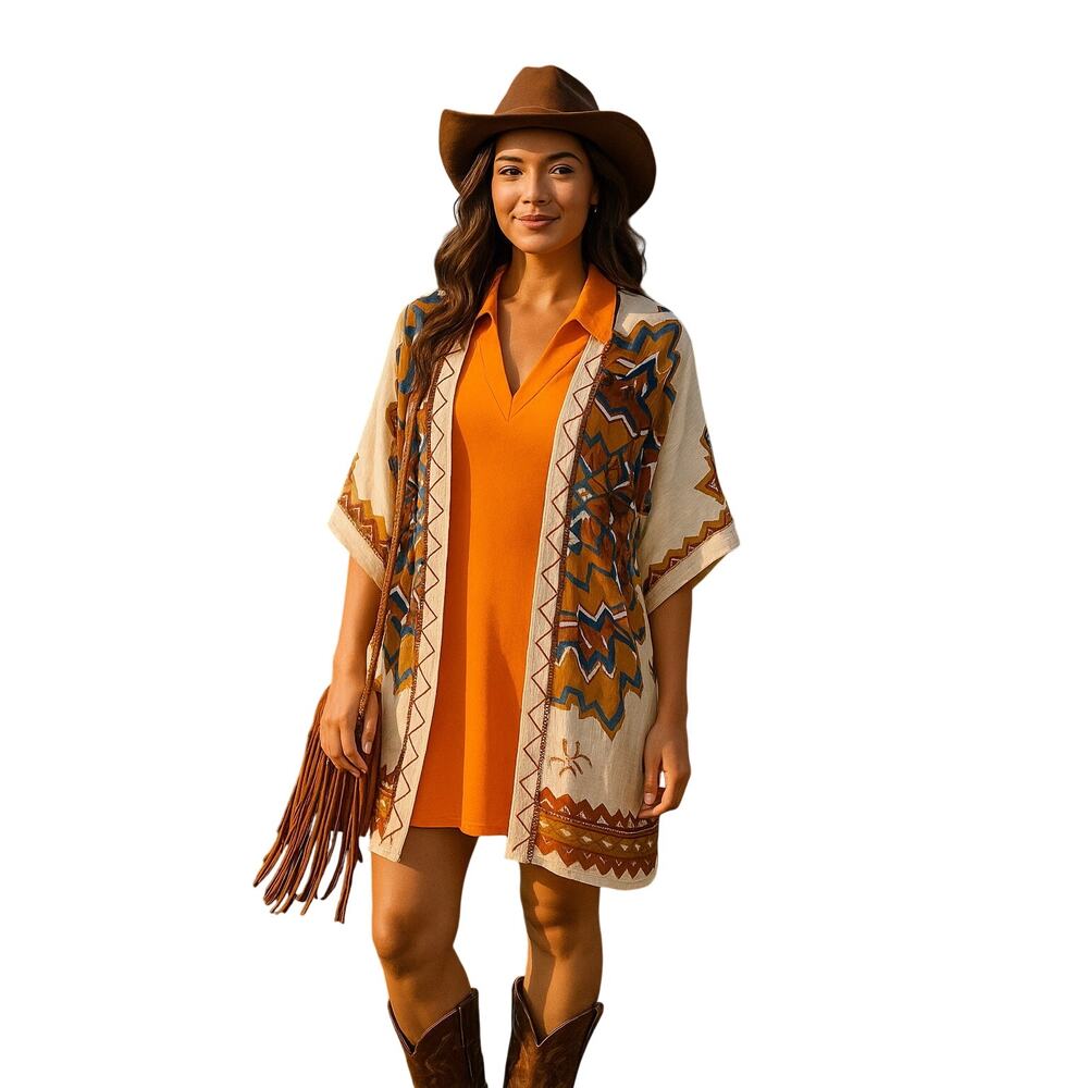 Theodora & Callum Bohemian Kimono duster mandala Pattern boho OS southwest